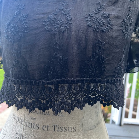 Zara Black Crop Top with Embellished Mandarin Collar - Picture 10 of 13